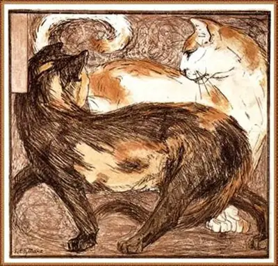 Two Cats Sketch Franz Marc